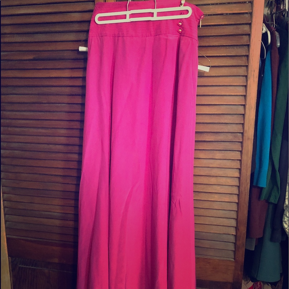 Fushia Tory Burch silk maxi skirt with pockets